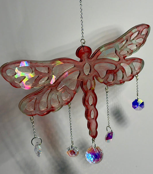 Red Handmade Dragonfly Resin Suncatchers