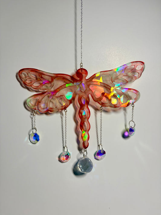 Red Handmade Dragonfly Resin Suncatchers