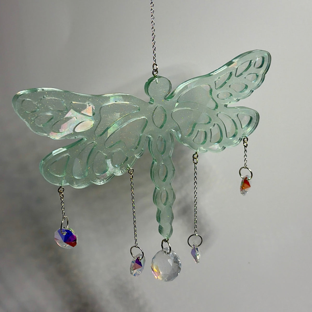 Teal Handmade Dragonfly Resin Suncatchers