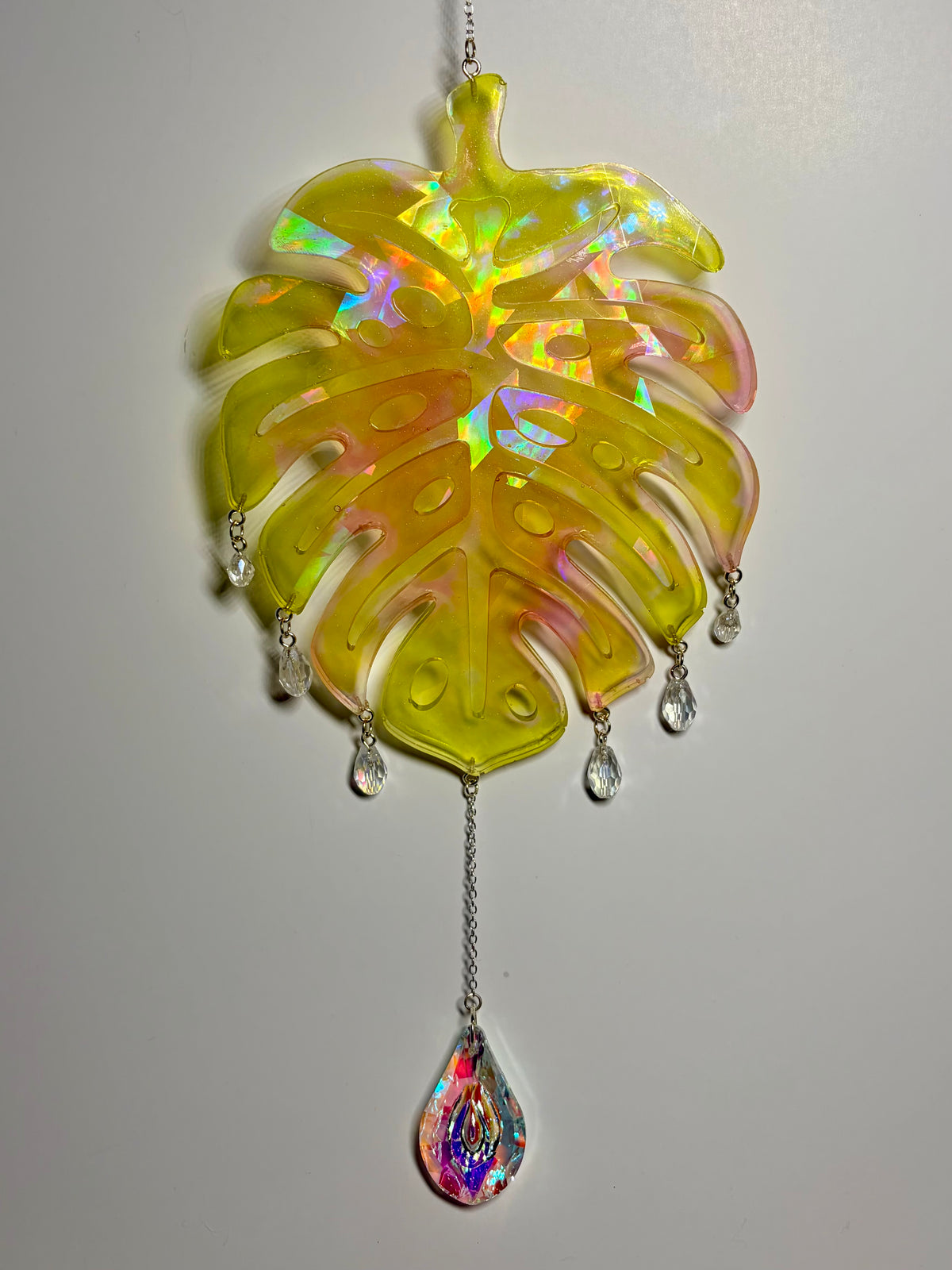 Pink Monstera Leaf Resin Suncatchers