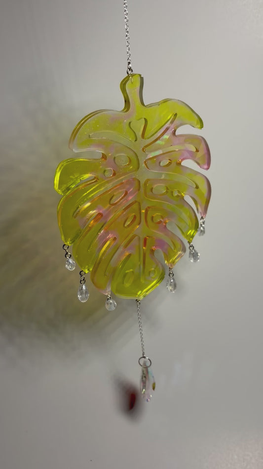 Pink Monstera Leaf Resin Suncatchers
